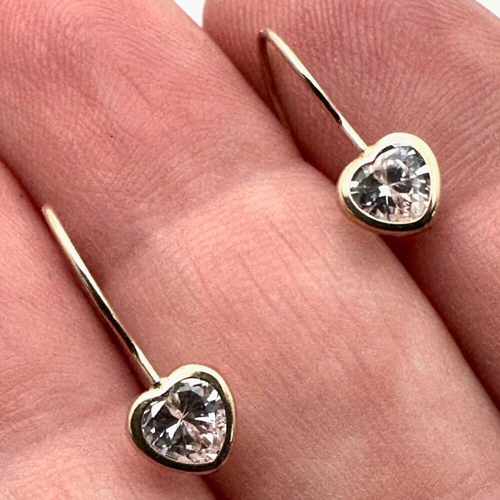 10K Yellow Gold Cubic Zirconia Heart Pierced 3/4" Pierced Earrings